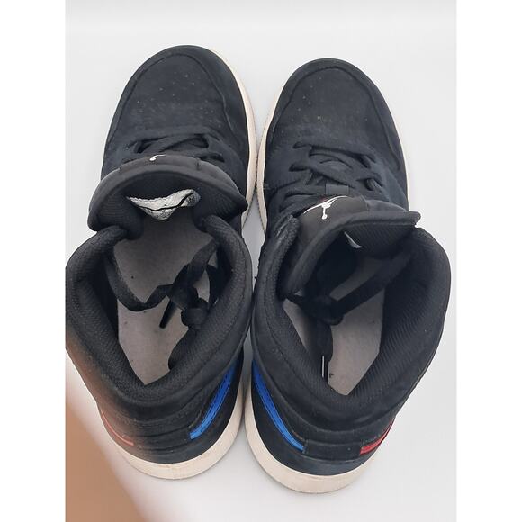 Size 5.5Y | 7W - Jordan 1 Mid Multi-Color Swoosh Black (GS) - 554725-065 - Picture 7 of 10